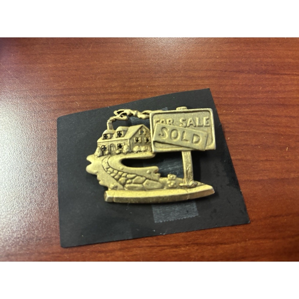 Vint Realtor SOLD Pin Brooch House For Sale Gold Tone Real Estate - Picture 4 of 4